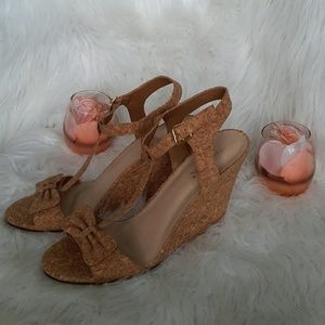 Cork Bow Shoe Dazzle Strap Wedges
